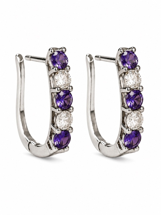 Jewelry - Sterling Silver tanzanite and cz Hoop Earrings